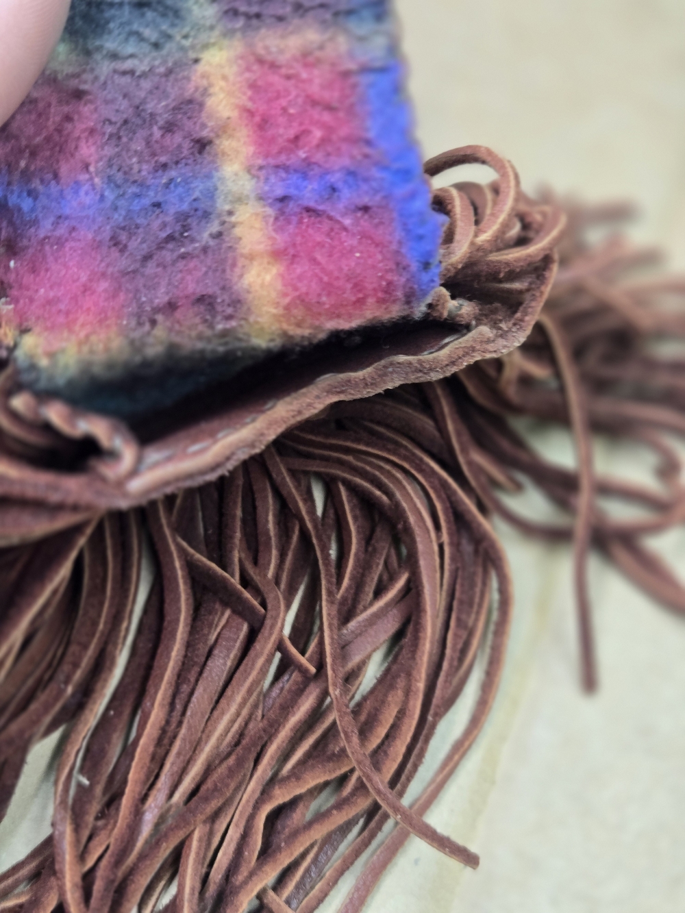 Brown Suede Fringe Belt Pouch with Decorative Button - Picture 6 of 7